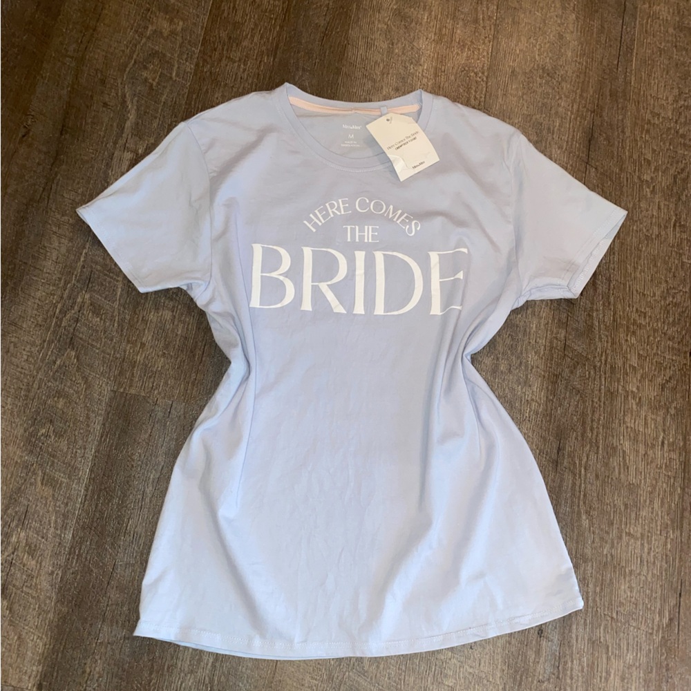 Miss to Mrs. Here comes the Bride crewneck tshirt in light blue